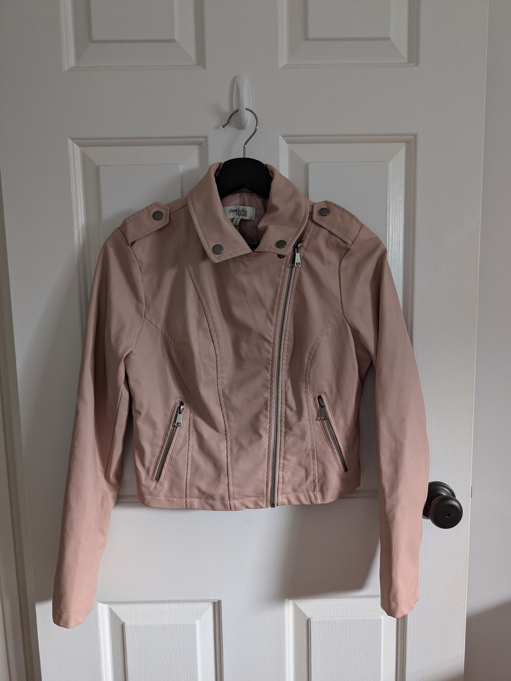 Charlotte Russe Women's Blush Pink Faux Leather Moto Jacket Size Small
